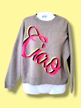 Philosophy | Cute Gray 'Ciao' Graphic Pullover Sweater